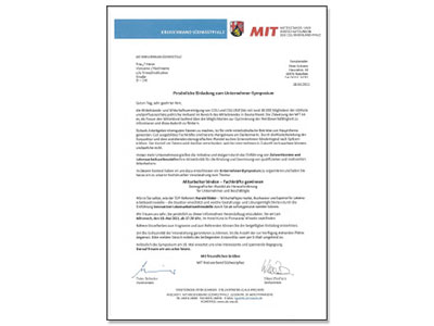 Bild Persönliche Einladung Unternehmer-Symposium MIT KV Südwestpfalz