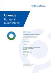 Urkunde Cvon ClimatePartner mit dem Titel "Partner im Klimaschutz"